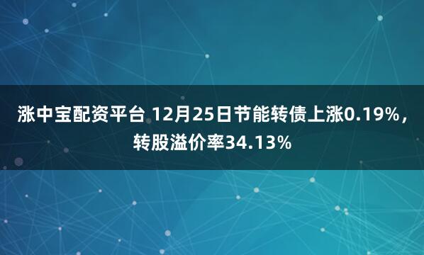 涨中宝配资平台 12月25日节能转债上涨0.19%，转股溢价率34.13%